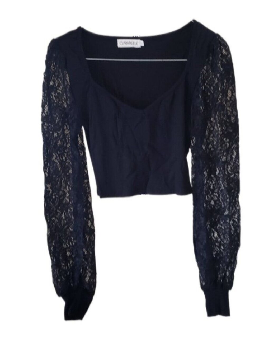 New Clarisbelle Black Slim Fit Puff Lace Sleeve Crop Top